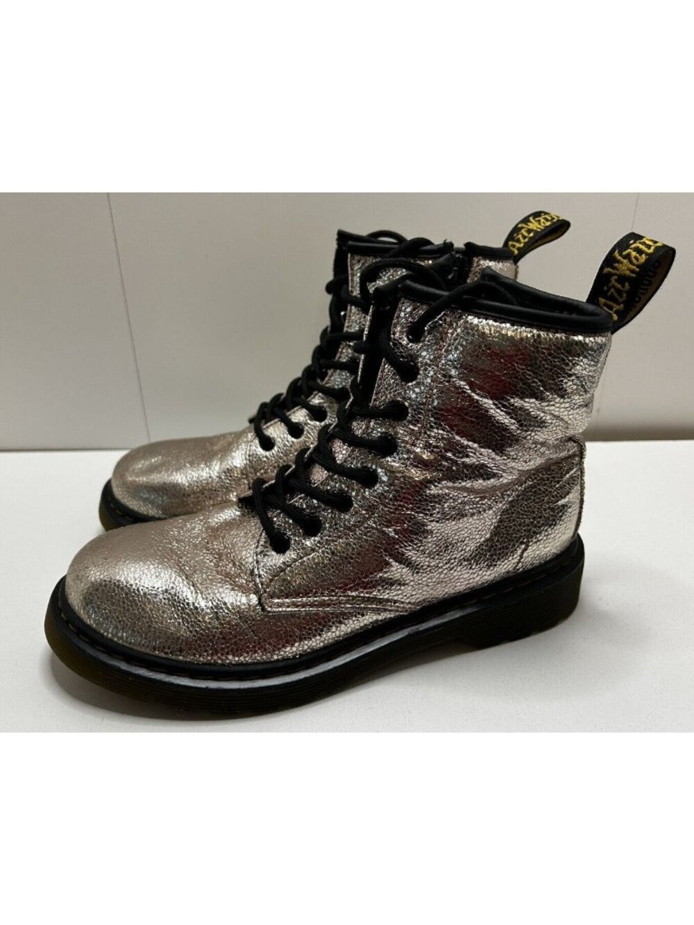 Dr. Martens AirWair Foil/Metallic Rose Gold 1460J Zip Laces Combat Boots Size 5